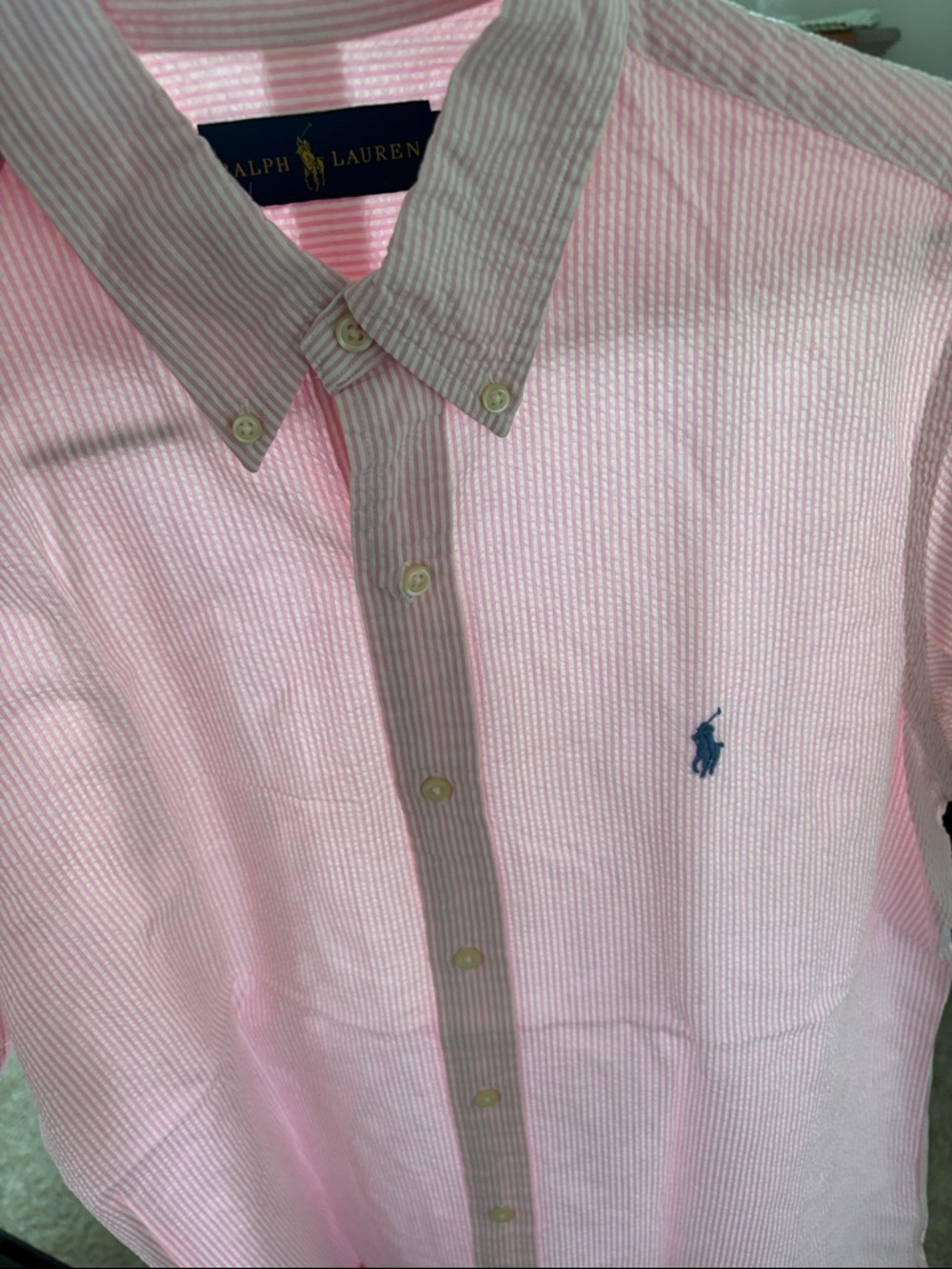 Ralph Lauren Pink Short-Sleeve Button-Down seersucker Shirt - Picture 4 of 5